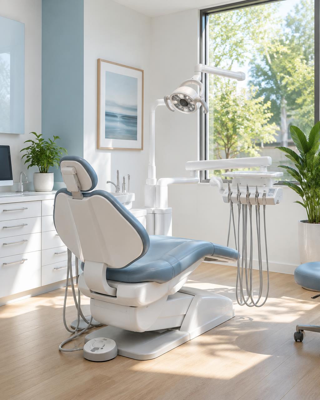 Illustrative image of a bright dental treatment room; not the actual practice